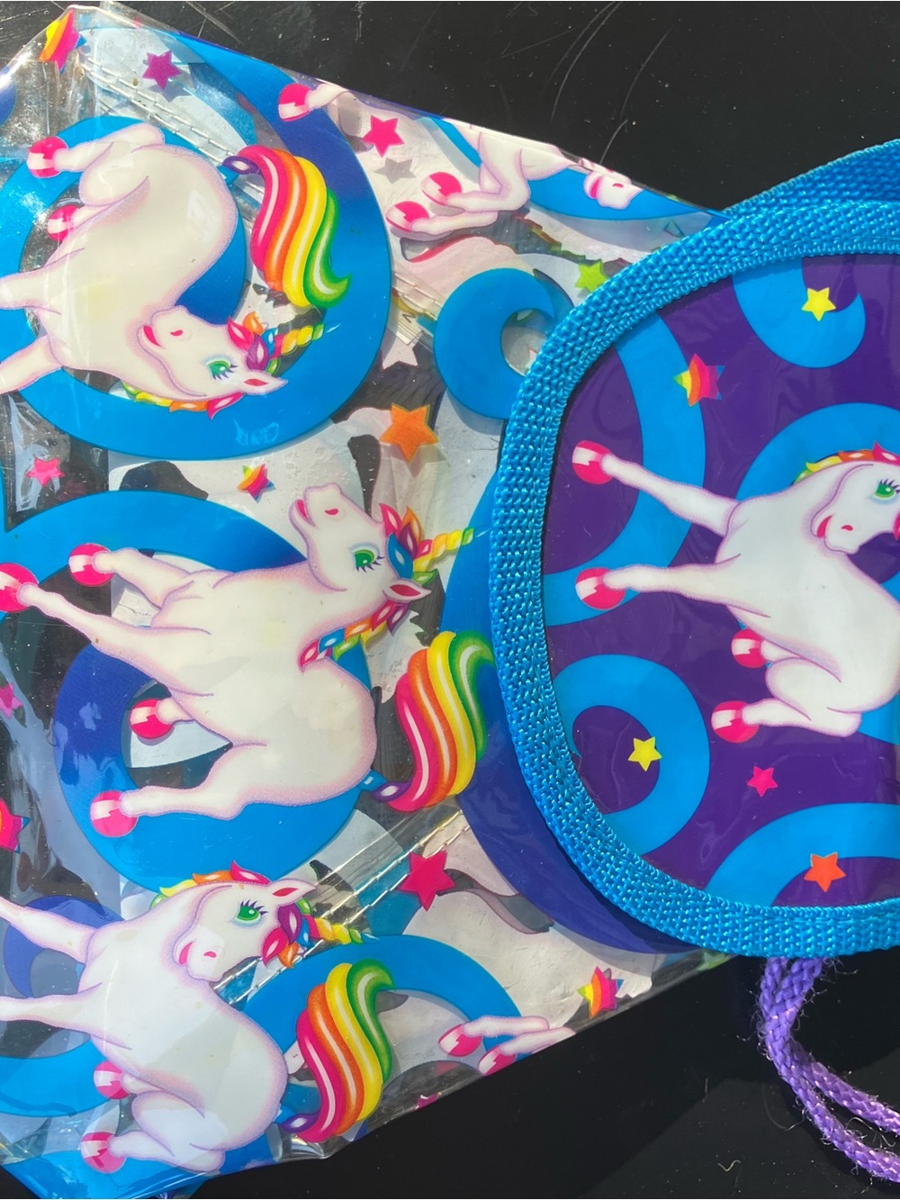 Lisa Frank Blue Unicorn Mini Bag with Rainbow Accents